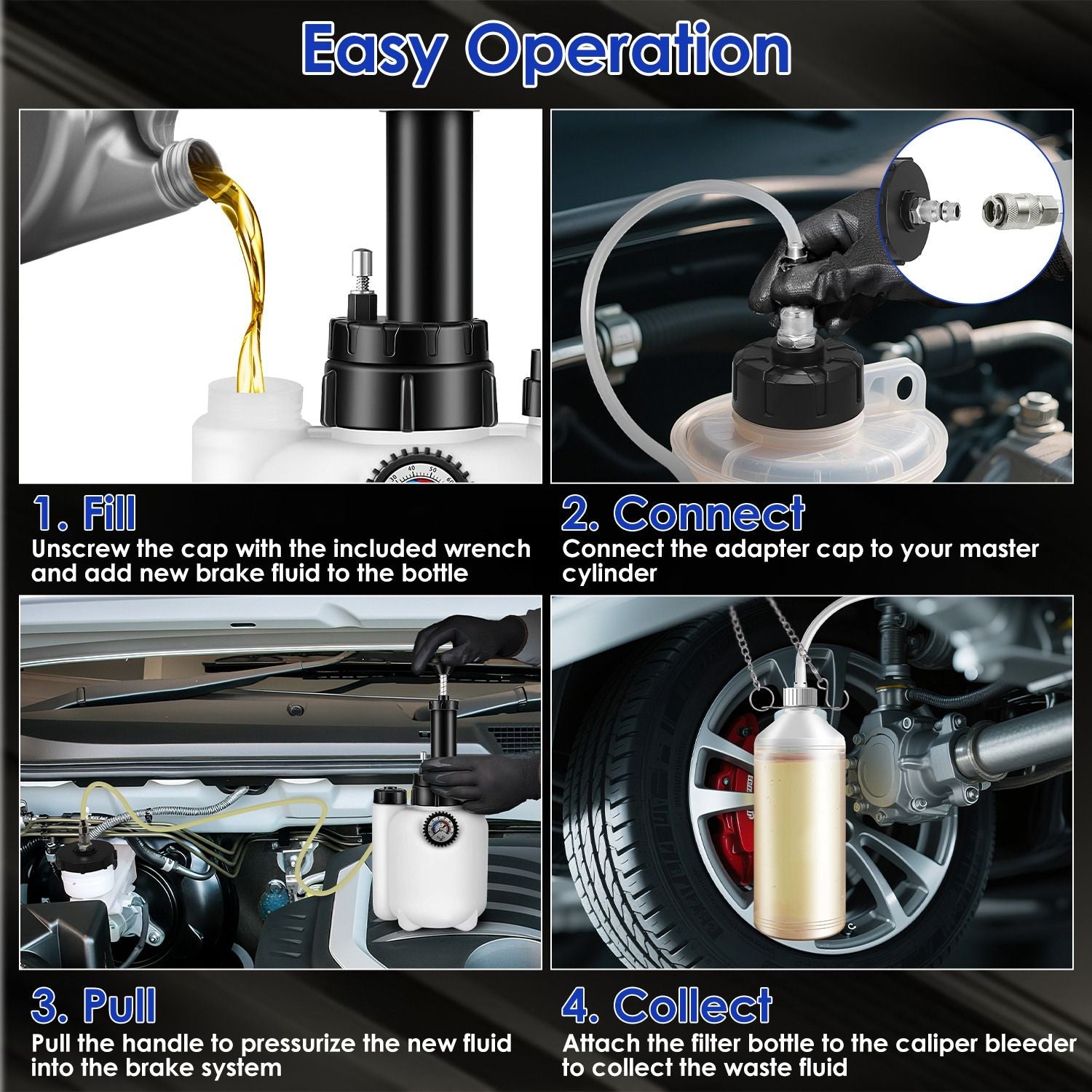 1Pc 3L Manual Brake Bleeder Kit One Person Brake Bleed Vacuum Pump Automotive Brake Fluid Bleeding Kit with 1L Waste Oil Bottle 4 Master Cylinder Adapters Gloves Funnel Fit for Most Vehicles