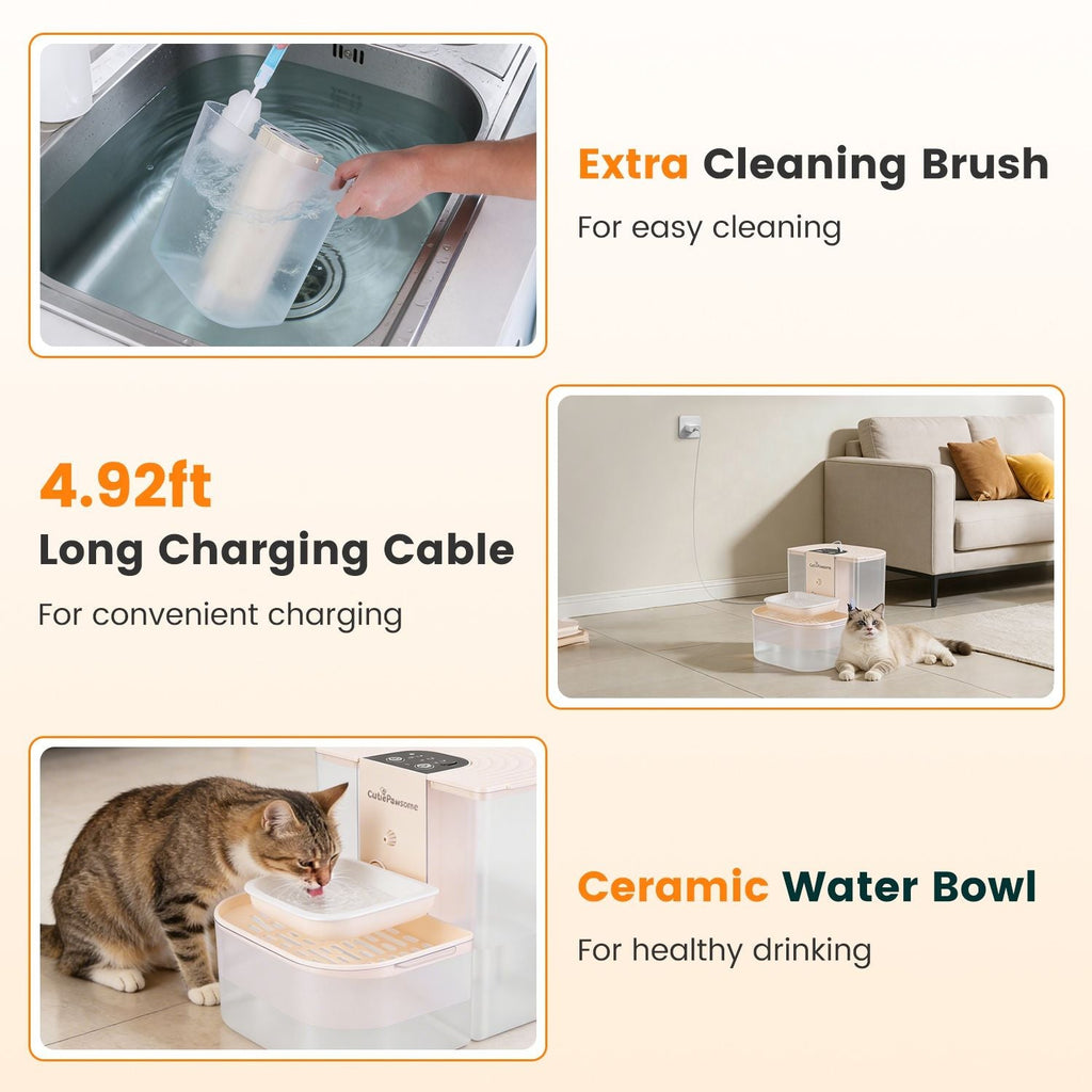 Smart Pet Water Fountain Automatic Cat Water Dispenser 4.5L Cordless Rechargeable Dog Water Fountain Self-Refill with 3 Adjustable Volume 3 Time Intervals Remote Control Cleaning Brush