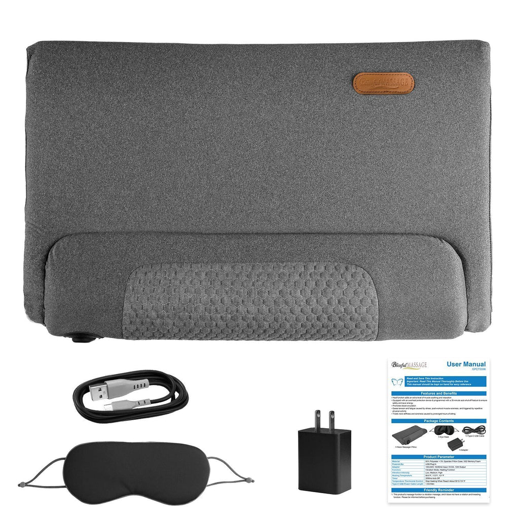 Neck Massager Pillow Ergonomic Massager Memory Foam Pillow with 3-Level Heating 3-Intensity Vibration 30Min Timer for Neck Back Shoulder Pain Relief