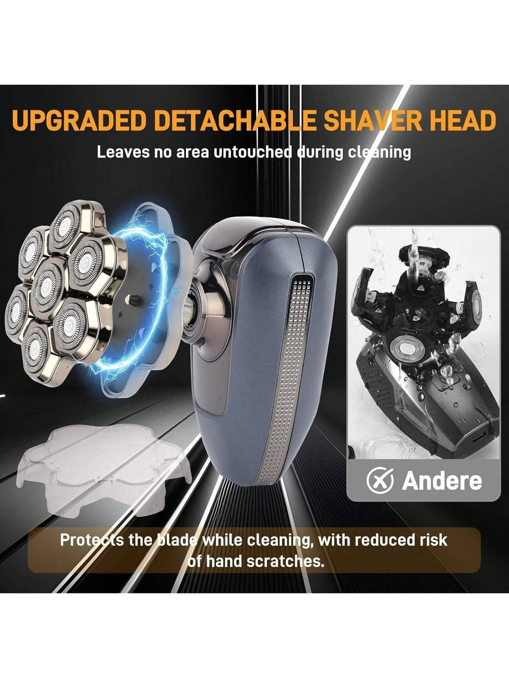 Head Shaver for Bald Men, 7D Electric Rotary Razor 5-in-1 Grooming Kit with Nose Hair Trimmer, Sideburn Clipper & Facial Brush, USB Rechargeable Wet & Dry IPX6 Waterproof Shaver with LED Display