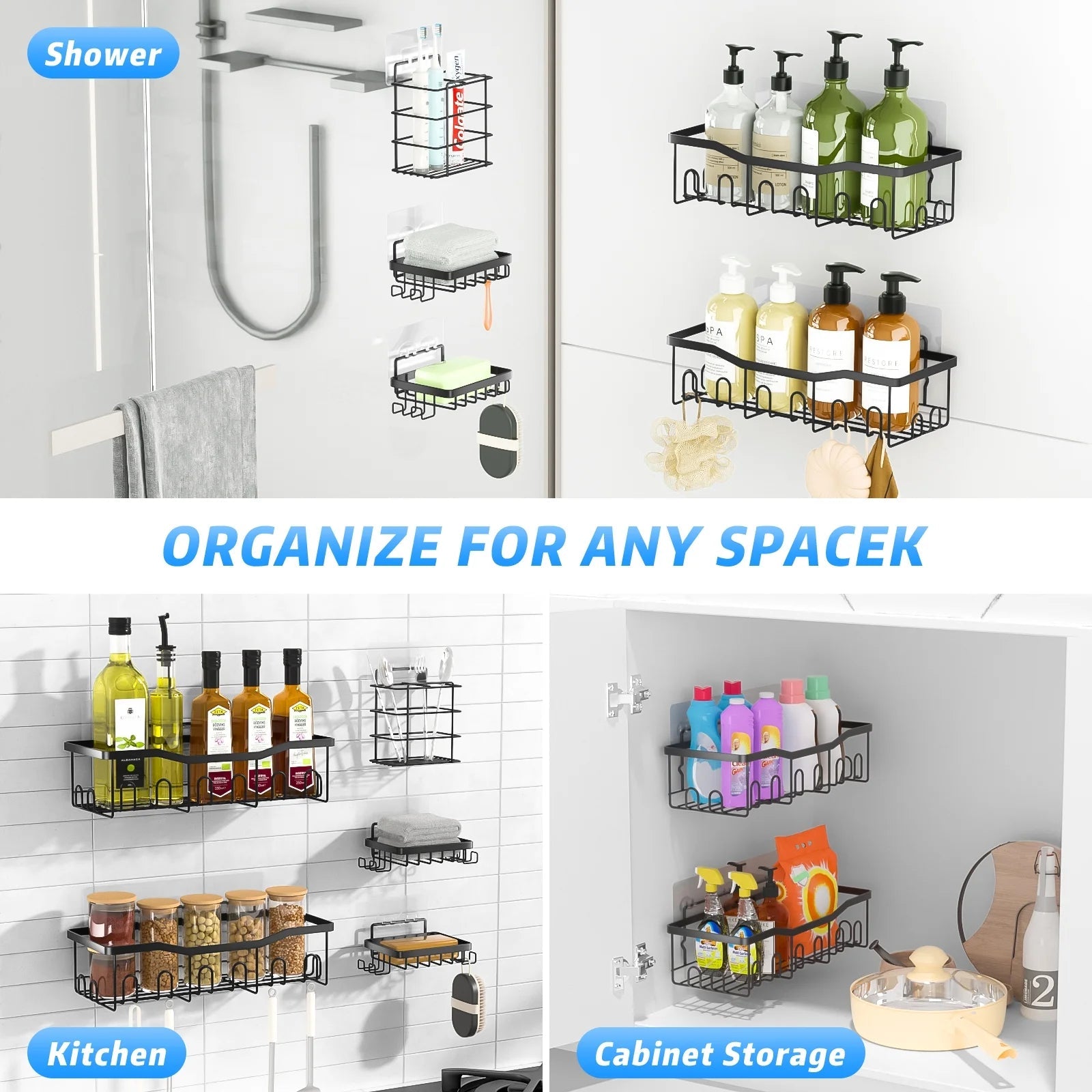 “Stainless Steel Shower Organizer – 5 Shelves, 28 Hooks, Soap & Toothbrush Holders”