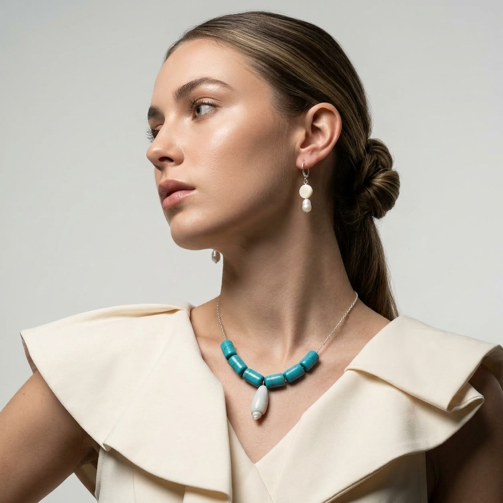 Olive Pearl Necklace & Earrings Set