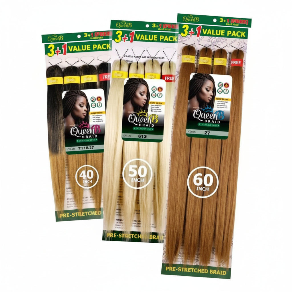 Queen B Pre-Stretched Braiding Hair Value Pack