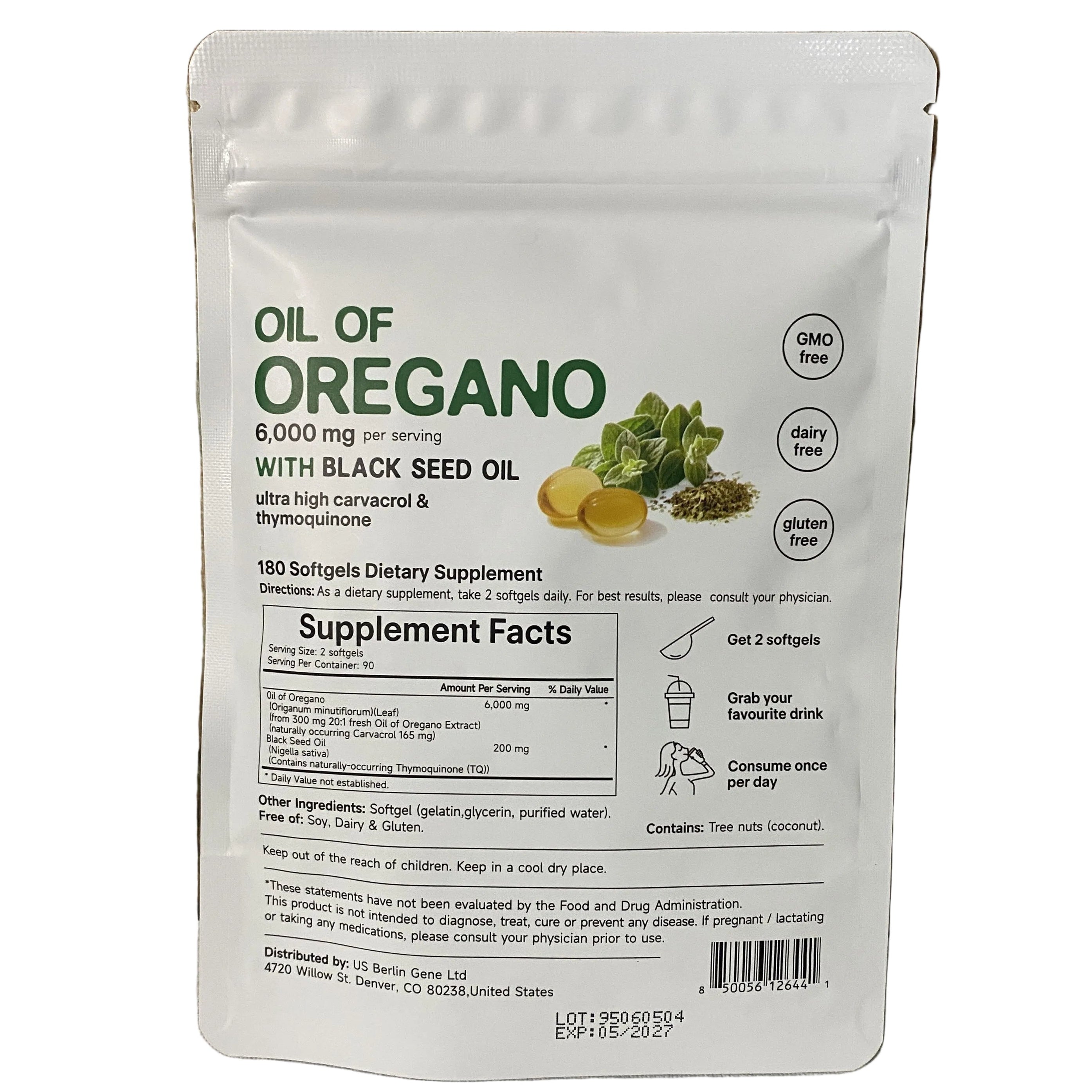 Oil of Oregano with Black Seed Oil 2 Pack | 360 Softgels | 6000mg High Carvacrol | Immune and Gut Support