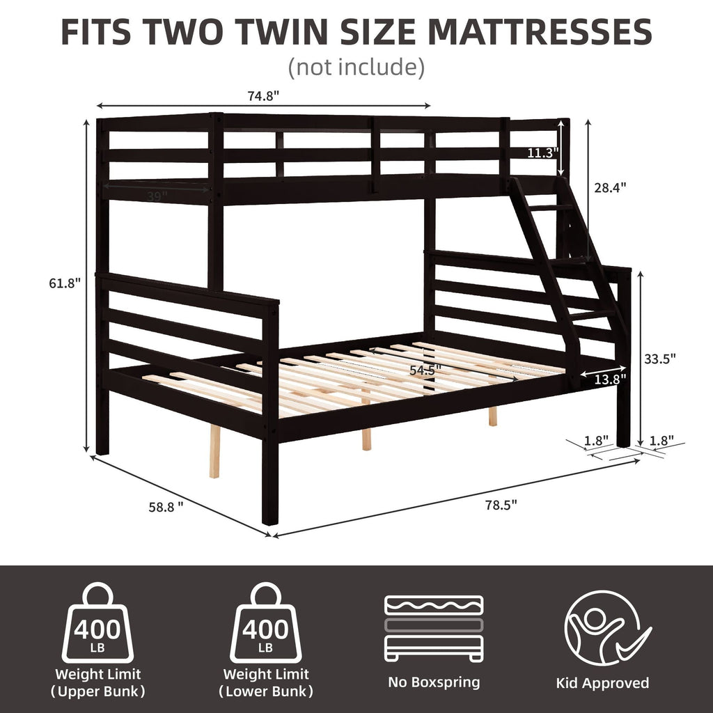 Twin Over Full Wood Bunk Bed with Safety Guardrails and Ladder | Just Better Bunk Beds