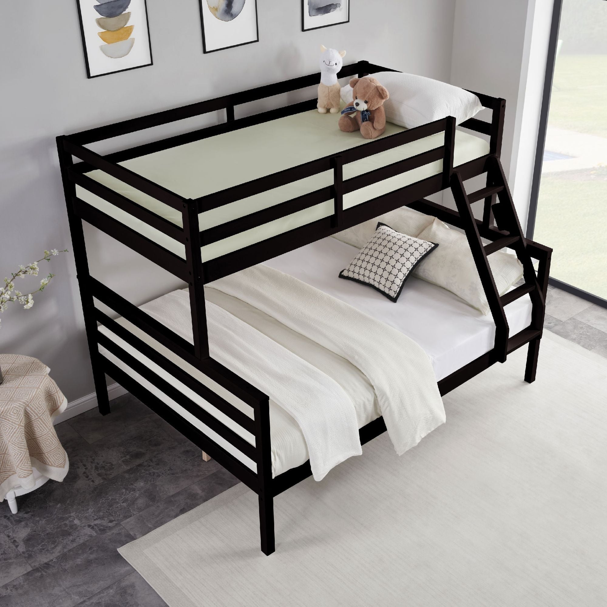 Twin Over Full Wood Bunk Bed with Safety Guardrails and Ladder | Just Better Bunk Beds