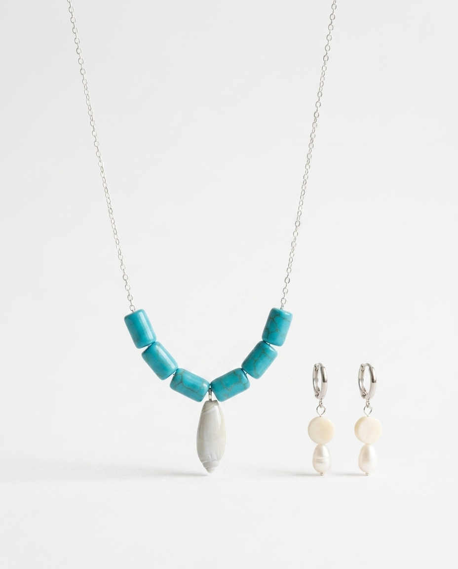 Olive Pearl Necklace & Earrings Set